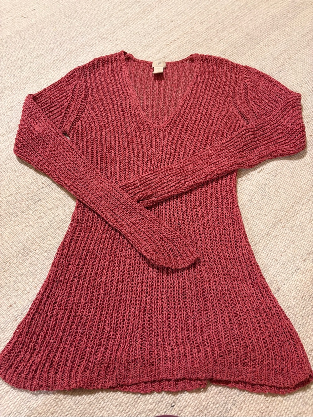 J. Jill V-Neck linen silk knit tunic sweater in deep rose